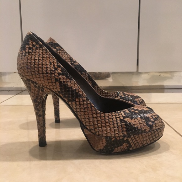 snakeskin closed toe heels